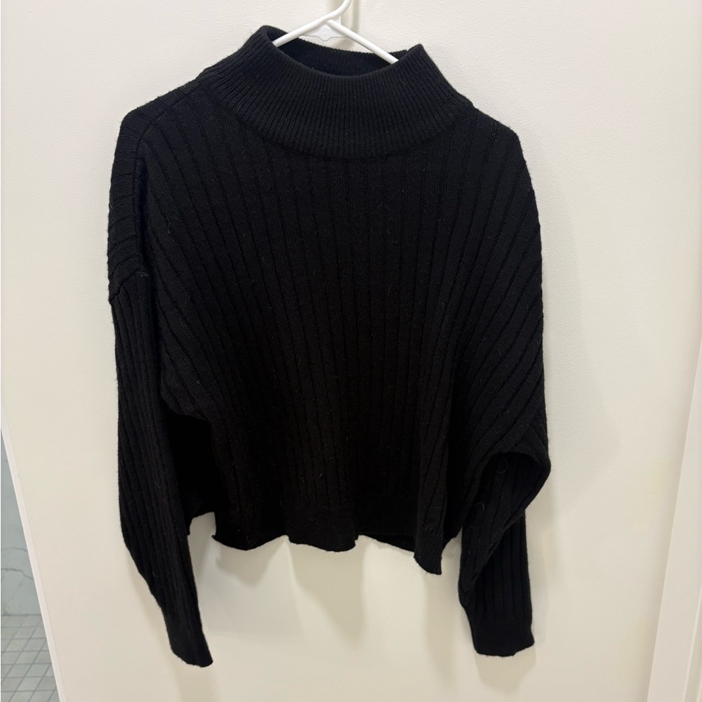 Black Ribbed Turtleneck Sweater - Women